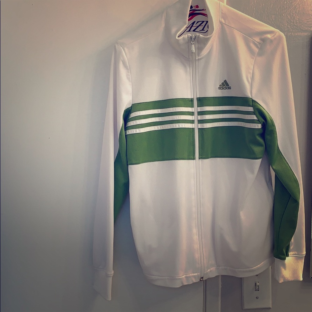 White and green light weight adidas jacket